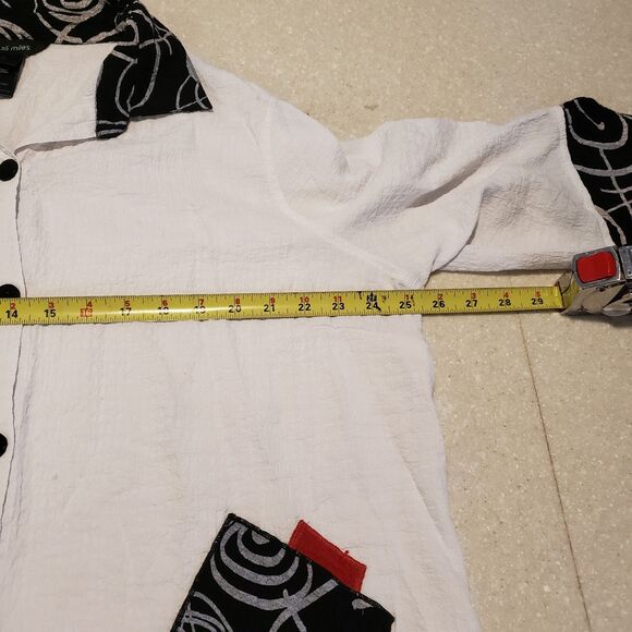 Ali Miles 3/4 Ruched Sleeve Button Puckered Fabric Tunic Top Size 1X White - Picture 7 of 8